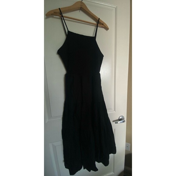 Universal Thread Smocked Linen cotton blend Midi Sundress Black size small - Picture 3 of 13
